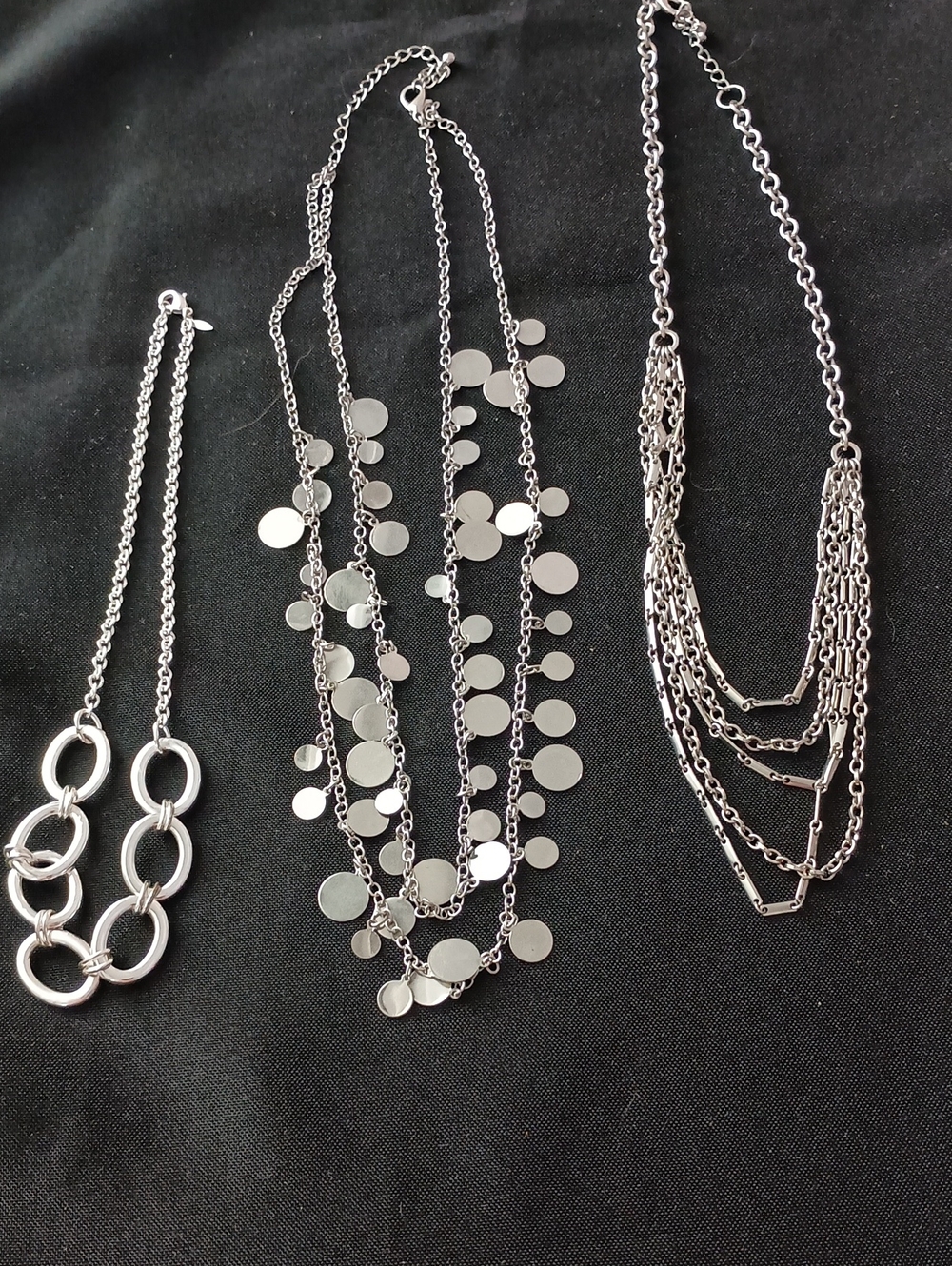 Women’s Silver-Tone Layered Chain Necklace Collection. LOT Of 3 !  Nice